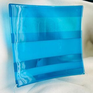 Fused Art Glass Blue Striped Valet Tray